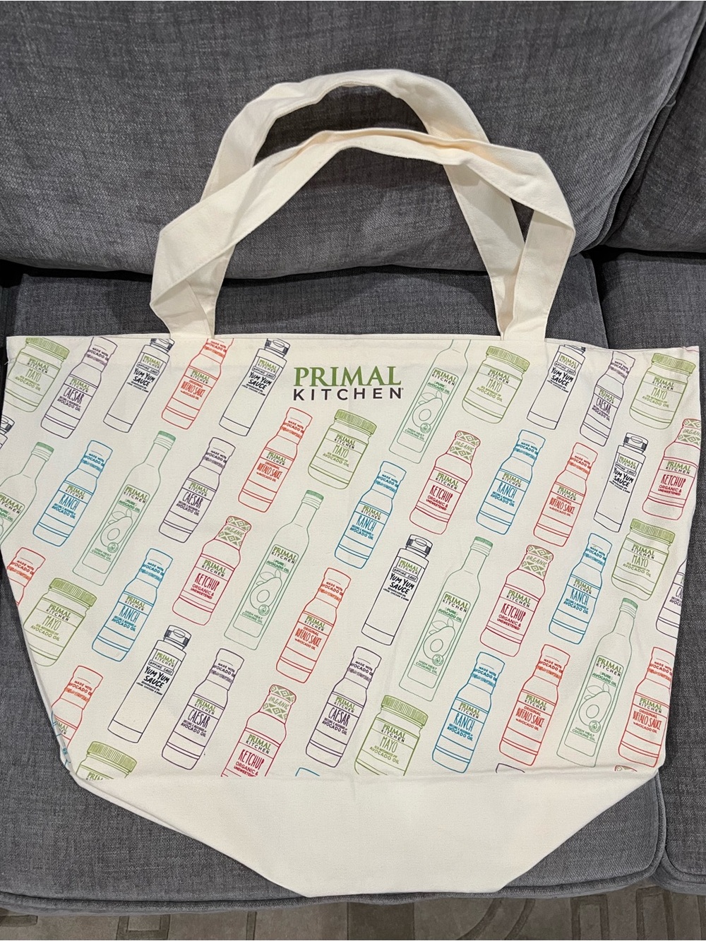 Cream  kitchen Tote Bag with Multicolor Bottle Print